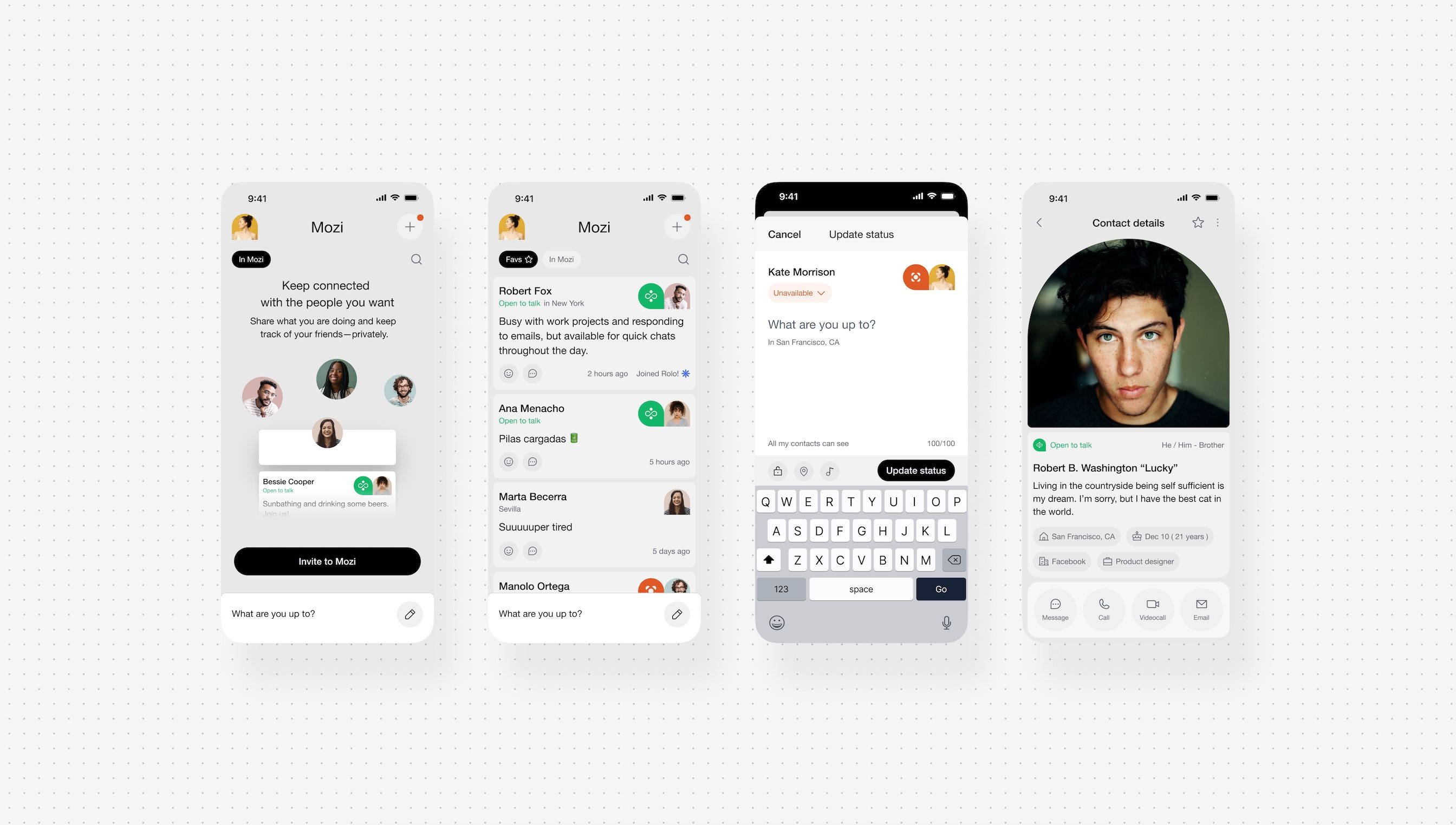 Update status app wireframes